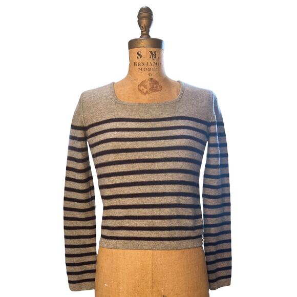 Sonia Rykiel Wool Stripe Sweater Gray Navy Paris Knit Italy 90s Y2K Small - Picture 2 of 7